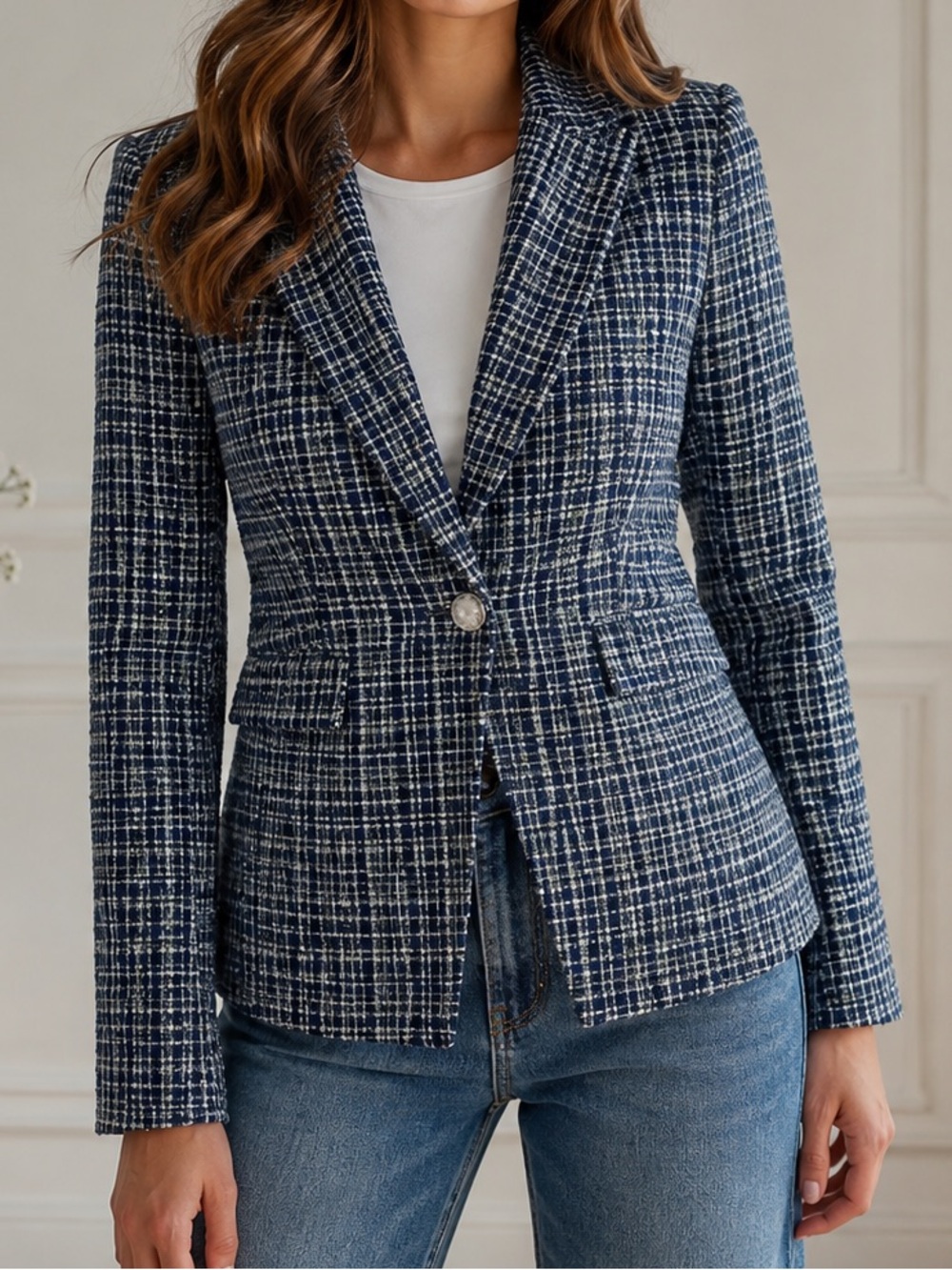 Veronica Beard Ada Dickey Blazer Tweed Cutaway Plaid Navy Tailored Jacket 20